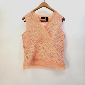 Y2K 2000s Babydoll Cottage-core Boho Eyelet Field Manor Vneck Lace Top medium